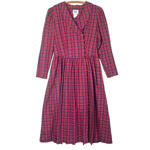 Lanz Originals VTG 60s Tartan Plaid Holiday Dress Cotton‎ Christmas Long Sleeve